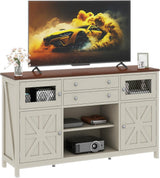 YITAHOME Farmhouse TV Stand for 65/55 Inch Television, Entertainment Center Television Stand with Drawers & Door, 59" Media Console TV Cabinet for Living Room, Antique White YITAHOME