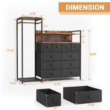 HPWLYO 10 Fabric Drawers Dresser with LED Light,Black Dresser for Bedroom with Clothes Rack, Tall Storage Chest of Drawers, Dressers & Chests of Drawers, Wooden Top, Bedroom, Closet Upgraded HPWLYO