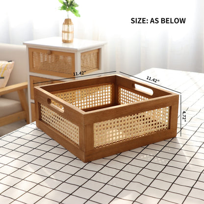 YAHUAN Woven Wooden Basket Wood Storage Crate Box, Decorative Rustic Basket Bamboo Basket with Built-In Handles for Kitchen Pantry, Cabinet, Office, Bedroom, Rustic Country Decor (Brown)