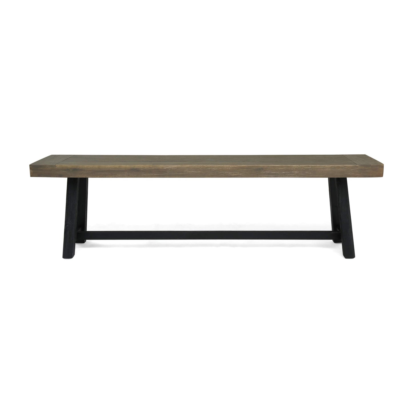 Christopher Knight Home Toby Outdoor Acacia Wood Bench, Sandblast Gray Finish and Black - WoodArtSupply