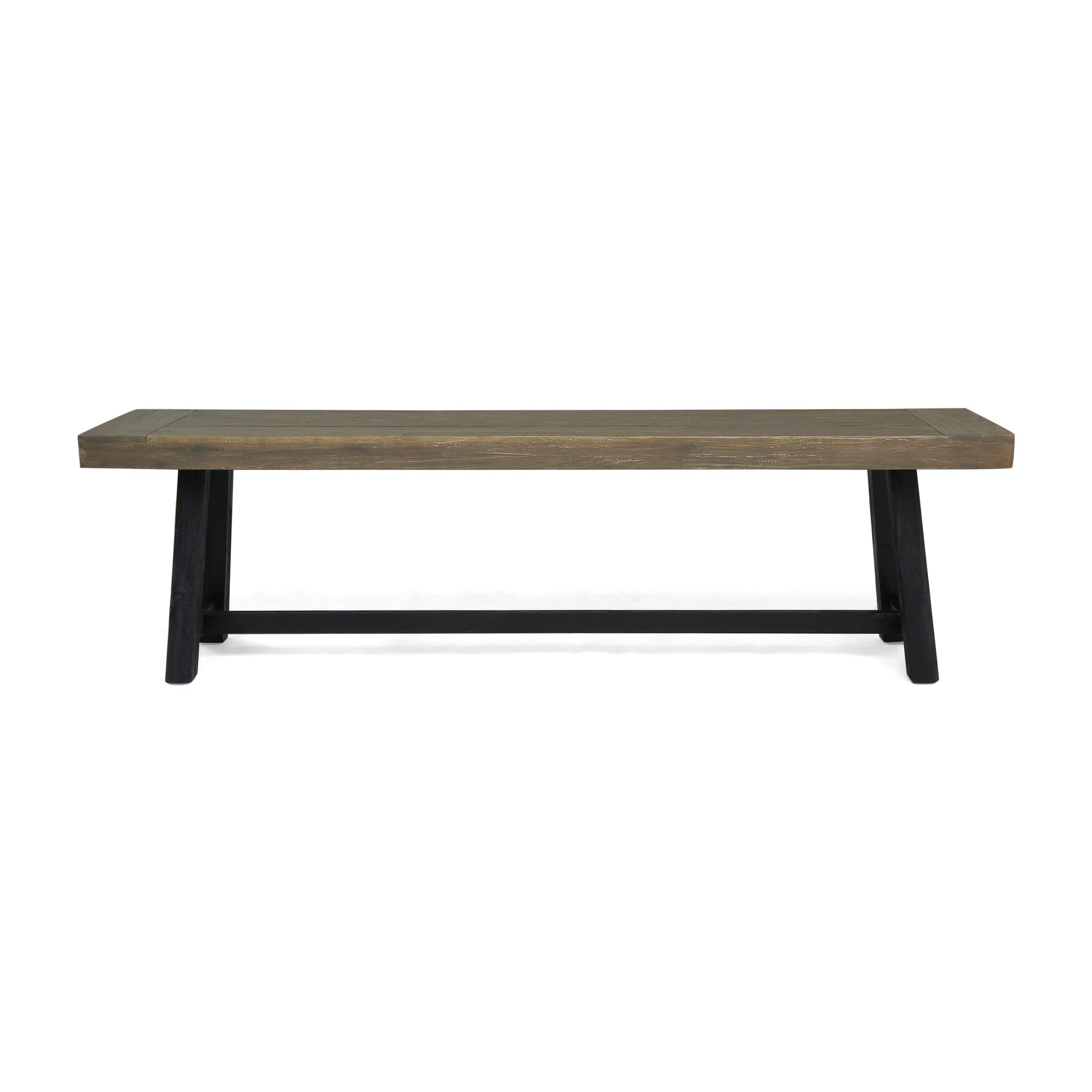 Christopher Knight Home Toby Outdoor Acacia Wood Bench, Sandblast Gray Finish and Black - WoodArtSupply