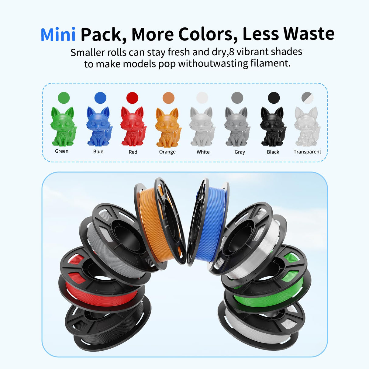 CREALITY 250g PETG Filament Bundle, 8 Colors Total 2kg, 1.75mm 3D Printer PETG Filament, Perfect for Small Project and Children Creation, Black+White+Grey+Tansparent+Red+Blue+Green+Orange Creality