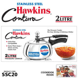 Hawkins 2 Litre Contura Pressure Cooker, Stainless Steel Inner Lid Cooker, Handi Cooker, Induction Cooker, Small Cooker, Silver (SSC20) HAWKINS