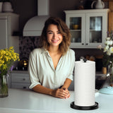 Paper Towel Holder Countertop, One-Handed Tear, Stainless Steel, Weighted Base, Black, Paper Towel Roll Holder Stand with Ratchet Mechanism for Kitchen Bathroom Farmhouse Essentials Decor Accessories Swaitee