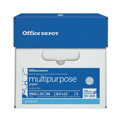 Office Depot® Multi-Use Printer & Copy Paper, 5 Reams, White, Letter (8.5" x 11"), 2500 Sheets Per Case, 20 Lb, 96 Brigh