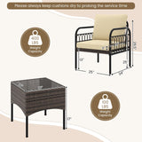 Tangkula 3 Pieces Patio Wicker Furniture Set, Outdoor Conversation Bistro Set with Cushioned Chairs and Tempered Glass Coffee Table, Modern Rattan Chair Set for Porch, Balcony, Lawn (Mix Brown-Beige) Tangkula