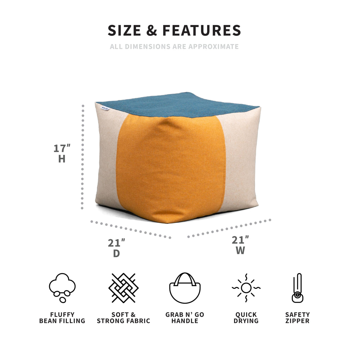Big Joe Square Ottoman Weatherproof Bean Bag Footrest, Sunset Block Intertwist, Weather Resistant UV-Protected Fabric, 2 feet Big Joe