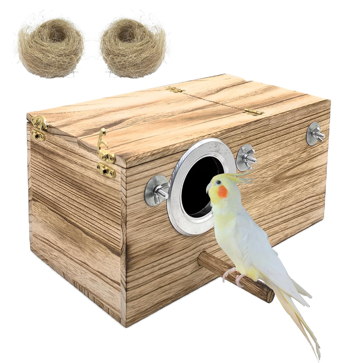 Tfwadmx Cockatiel Nesting Box Bird Nest Box Wood Bird House for Cage Parrot Breeding Boxes for Conures and Other Medium Sized Birds 13.4" x 7.5" x 6.7" Tfwadmx
