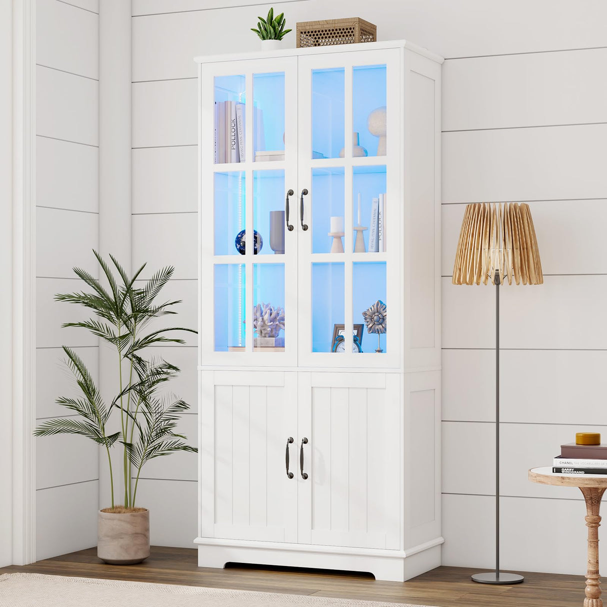 LUXOAK 71" LED Storage Cabinet Set - Versatile Display & Organiser with Adjustable Shelves in White LUXOAK