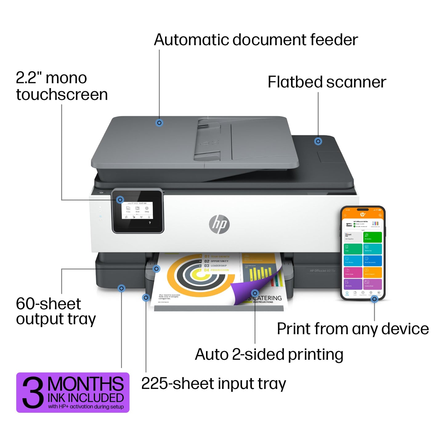 HP OfficeJet 8015e Wireless Color All-in-One Printer, 3 months of Instant Ink included