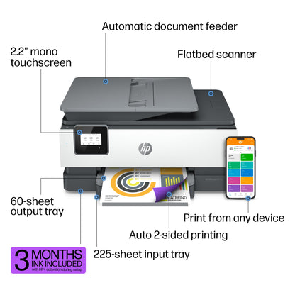 HP OfficeJet 8015e Wireless Color All-in-One Printer, 3 months of Instant Ink included