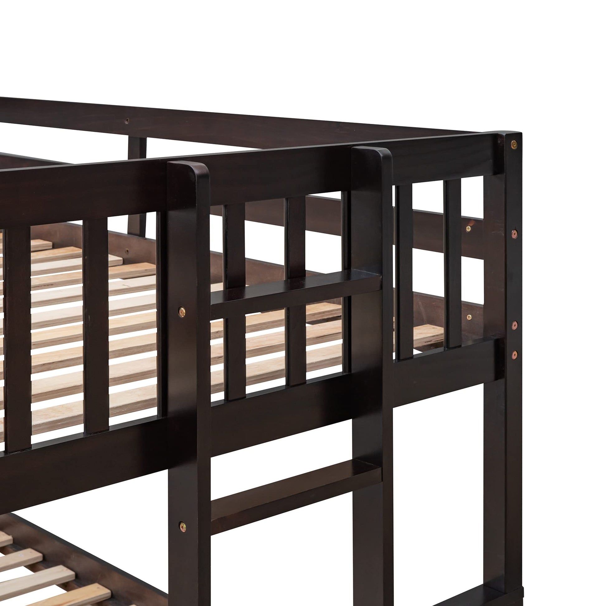 Linique Espresso Twin-Over-Full Bunk Bed with Trundle and 3 Storage Drawers - WoodArtSupply