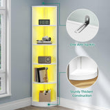 YITAHOME 70.8" Corner Shelf with LED Light, 5 Tier Modern Corner Bookshelf, Display Corner‘s Bookcase and Bookshelves,Wooden Open Storage Book Shelves for Bedroom, Living Room, Home Office, White YITAHOME