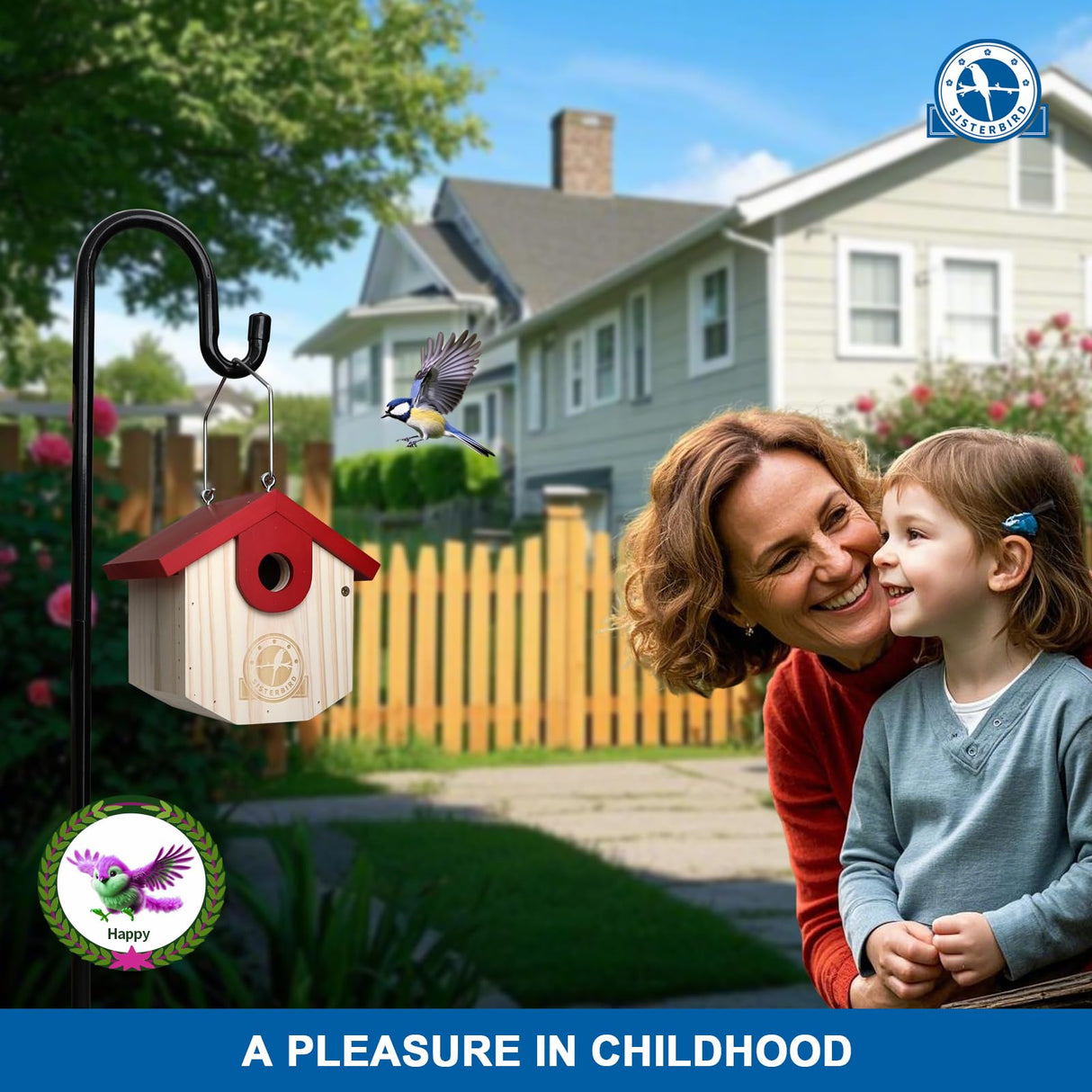 SISTERBIRD Wren Bird Houses for Outside Cedar Hanging Birdhouses for Outdoors 1-1/8" Entrance Hole Bird Houses for Outside Clearance Wooden Nesting Box Chickadee Predator Guard, Red SISTERBIRD