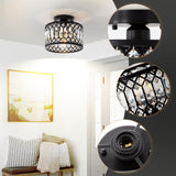 WimiSom Black Crystal Ceiling Light, Modern Semi Flush Mount Ceiling Lighting Fixture, Hand Woven Flush Mount Ceiling Light for Hallway, Bedroom, Kitchen, entryway, Living Room WimiSom
