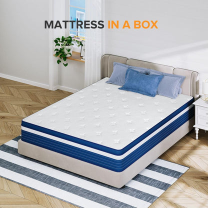 TXO Twin Mattress, 10 Inch Hybrid Mattress with Individual Pocketed Coil Springs and High Density Foam, Plush Feel, Edge Support, Motion Isolation, Pressure Relief, Twin Bed Mattress in a Box