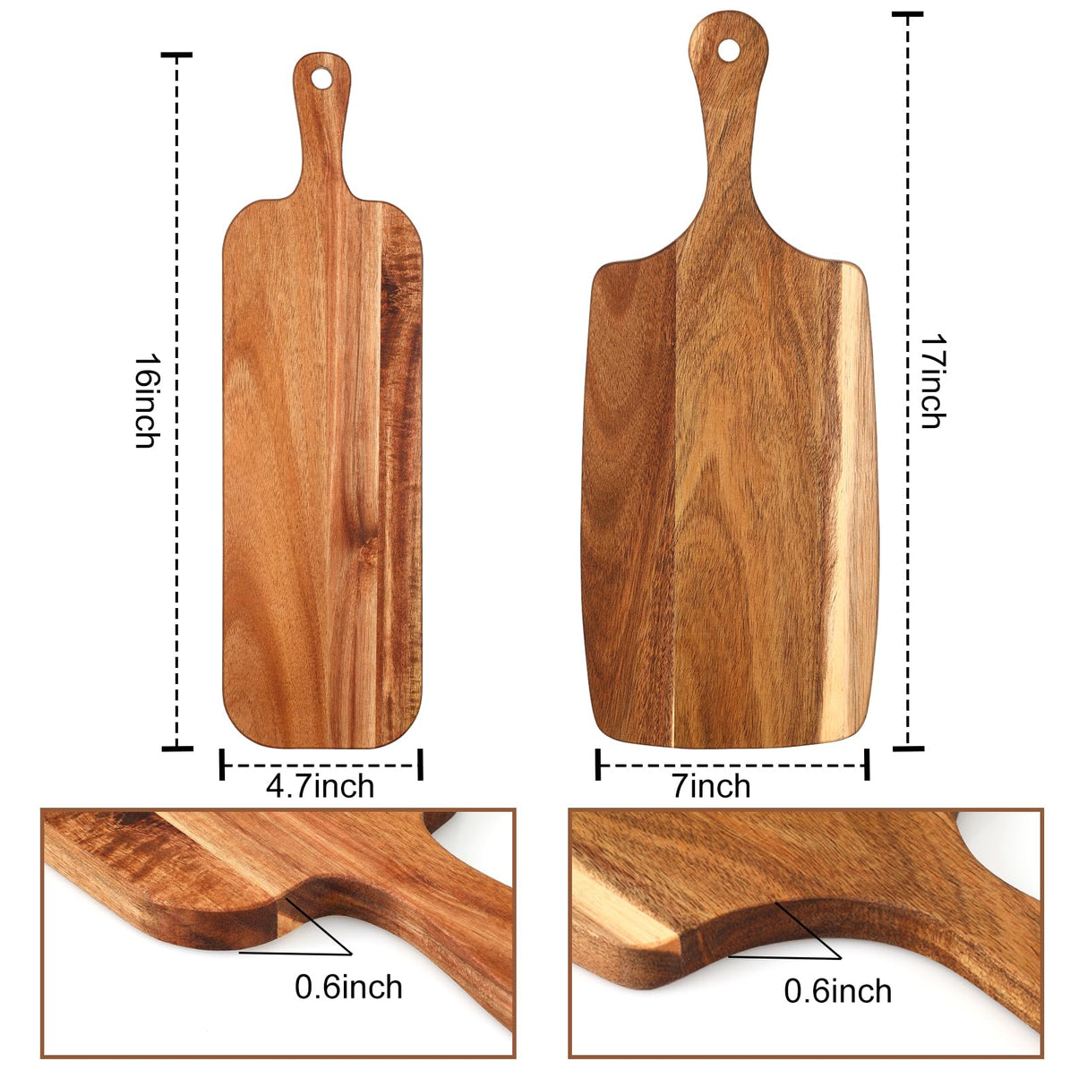 Uiifan 3 Pcs Acacia Wood Cutting Board with Handle Wooden Chopping Board Charcuterie Boards Assorted Size Serving Board Butcher Block Serving Tray for Cheese Pizza, 16 x 12 In, 17 x 7 In, 16 x 4.7 in Uiifan