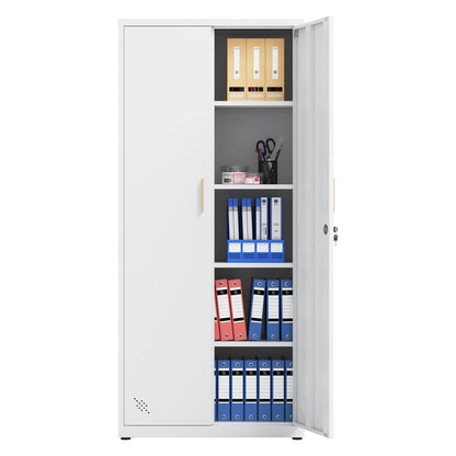 Majnesvon Metal Garage Storage Cabinet - 72" Locking Metal Storage Cabinet with 2 Doors and Adjustable Shelves & Locking Doors - Garage Cabinets for Tool Storage (White(New)) - WoodArtSupply