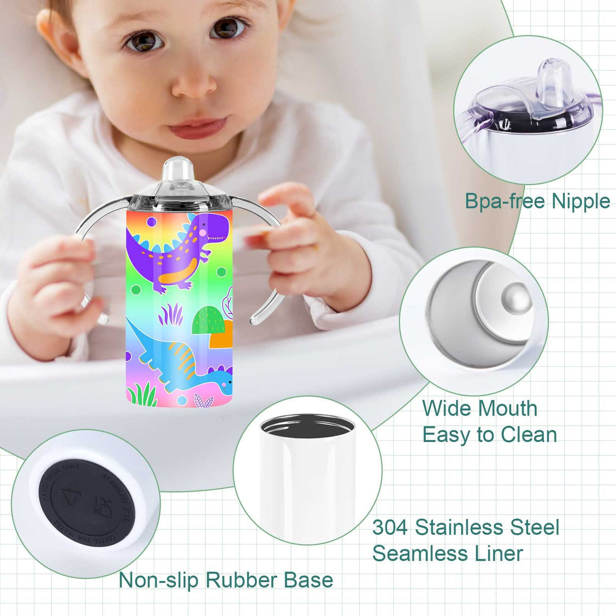 Wzaytia 12 Oz Sublimation Sippy Cup 6 Pack, Kids Sublimation Sippy Tumblers, Stainless Steel Sublimation Todder Water Bottle Wzaytia