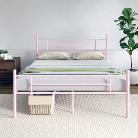 Novilla Queen Bed Frame with Headboard and Footboard, 14 Inch Metal Platform Bed Frame with Under Bed Storage, No Box Spring Needed, Strong Metal Slats Support, Pink Novilla