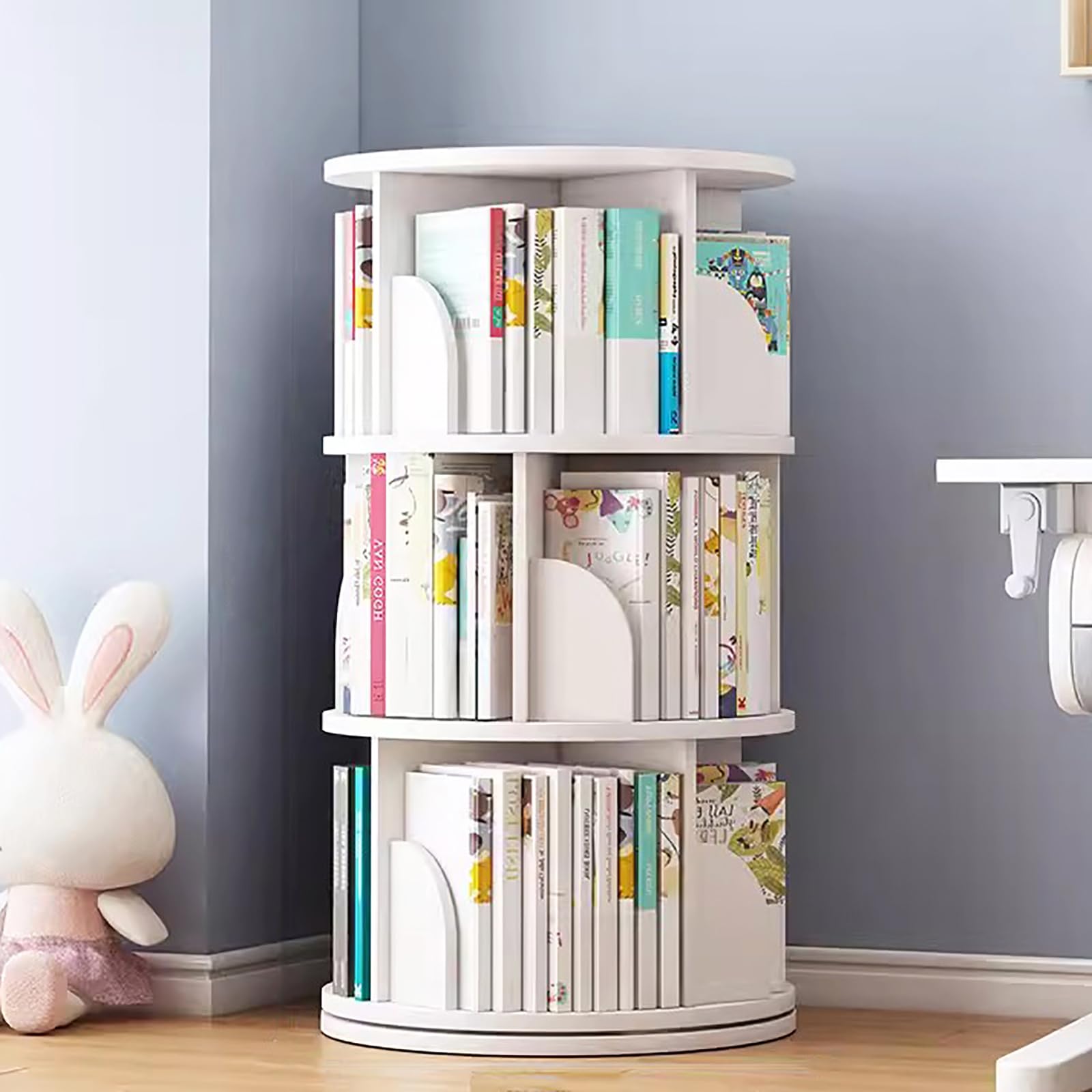 Lebolna Rotating Solid Wood Bookshelf Tower - Stylish 3/4/5 Tier Bookcase in White - WoodArtSupply