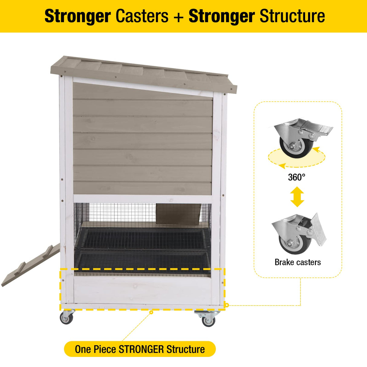 Aivituvin Upgrade Rabbit Cage Indoor Bunny Hutch with Run with Two Deeper No Leak Trays - 4 Casters Include for Outdoor (Mocca) Aivituvin