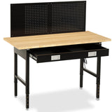 MUWOOD 60" Workbench with Drawers, Adjustable Height Work Bench 2000 LBS Heavy-Duty Work Table Rubber Wood Work Station with Power Outlet & Pegboard for Garage, Office, Workshop, Home, Party Shop MUWOOD