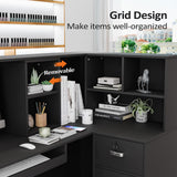 Modern Reception Desk, Moveable Shelves and Lockable Drawers, Retail Checkout Counter Table, for Lobby Beauty Salon Office (Black) OmySalon