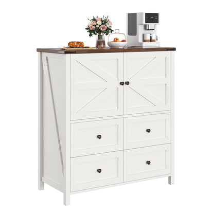 DWVO 4 Drawer Dresser - Farmhouse Chest of Drawers for Bedroom, 37" Tall Modern Dresser Cabinet Barn Doors with Adjustable Shelf, Wood Storage Organizer for Living Room, Hallway, Closet, Whit - WoodArtSupply