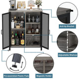 BON AUGURE Small Coffee Bar Cabinet for Liquor, Farmhouse Storage Cabinet with Doors, Wood Sideboard Buffet Cabinets for Home Kitchen, Dining Room, Living Room (Dark Grey Oak) BON AUGURE