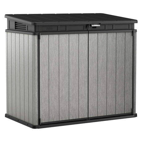 Keter Elite Store Outdoor Storage Shed, 4.6x2.7 Ft, All-Weather, Lockable Doors, Built-in Ventilation, Lid-to-Bin Kit, & Soft Close Mechanism, Grey Keter