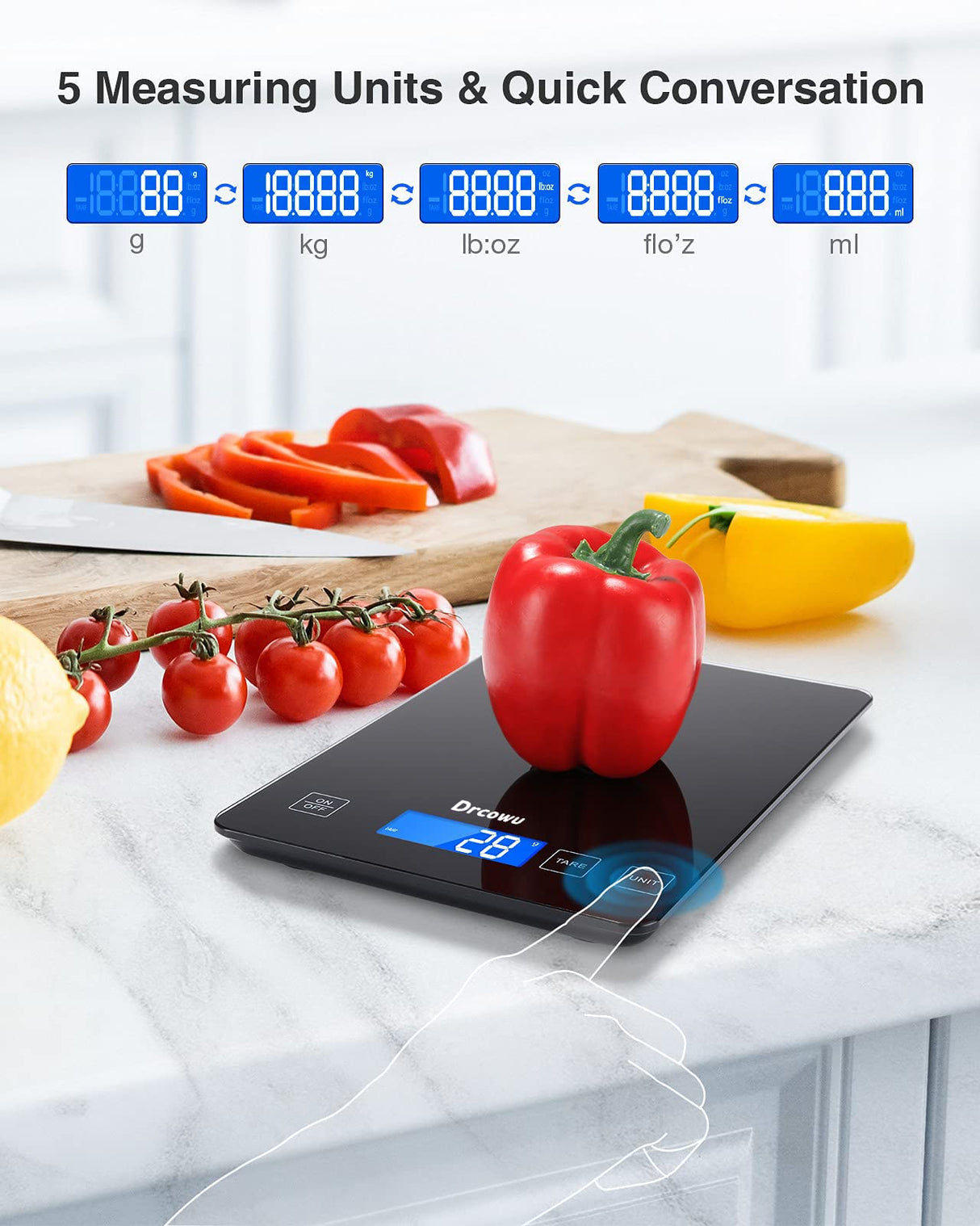 Large Digital Kitchen Scale, Drcowu 15kg Food Kitchen Scales for Baking, Cooking, Keto and Meal Prep, Food Weight Scale with 1g Accuracy and LCD Display, Easy to Read, Grams and Oz (Black) Drcowu