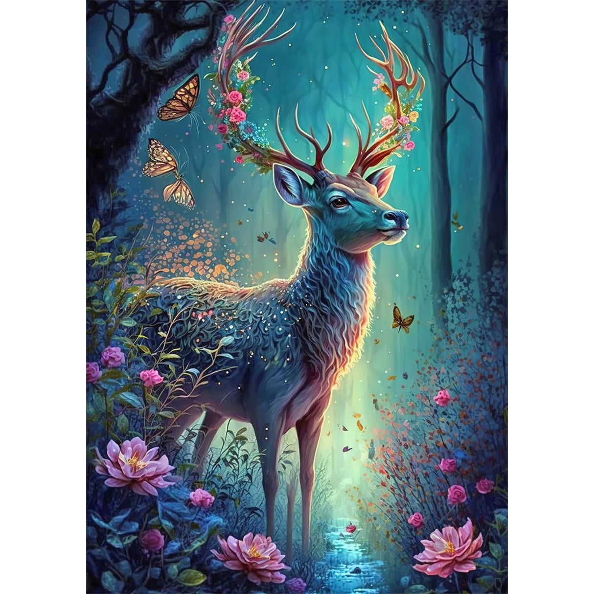 MOGTAA Flowers Deer Diamond Art Painting Kits for Adults, 5D Landscape Diamond Painting Kits for Beginners, DIY Round Diamond Dots Kits Butterfly Gem Craft for Home Decor 12x16 Inch MOGTAA