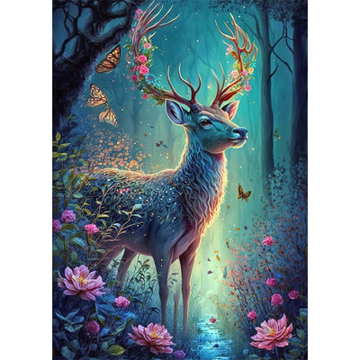 MOGTAA Flowers Deer Diamond Art Painting Kits for Adults, 5D Landscape Diamond Painting Kits for Beginners, DIY Round Diamond Dots Kits Butterfly Gem Craft for Home Decor 12x16 Inch