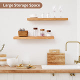 Axeman Floating Shelves, 8 Inch Deep Rustic Solid Elm Wood Wall Shelves for Storage, Wall Mounted Display Shelving with Invisible Heavy-Duty Metal Bracket, 24 Inch Width Set of 2, Natural Axeman