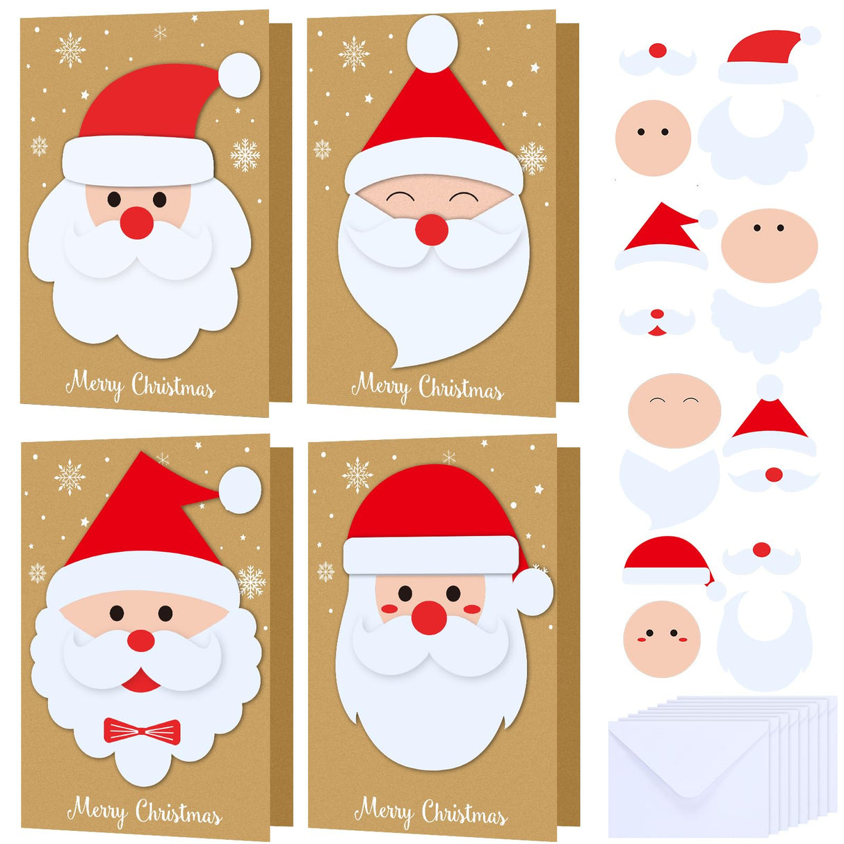 Dispowreath 24 Pcs DIY Christmas Card Making Kits with Envelopes DIY Christmas Craft Make Your Own Santa Claus Greeting Card Making Supplies for Holiday Xmas Party Decoration Favor Dispowreath