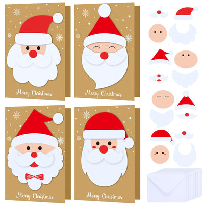 Dispowreath 24 Pcs DIY Christmas Card Making Kits with Envelopes DIY Christmas Craft Make Your Own Santa Claus Greeting Card Making Supplies for Holiday Xmas Party Decoration Favor