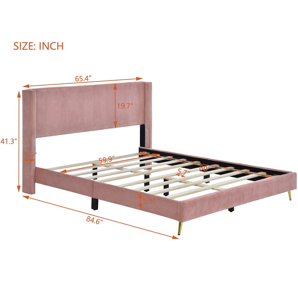 Harper & Bright Designs Pink Corduroy Queen Platform Bed Frame with Headboard and Strong Wooden Slats, Non-Slip and Noise-Free, Upholstered Queen Size Bed Frame for Bedroom, No Box Spring Needed Harper & Bright Designs