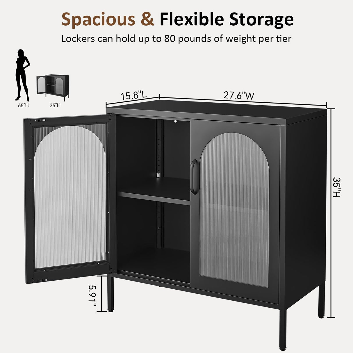 FURSTEL Buffet Cabinet, Modern Industrial Style Sideboard Buffet Cabinet, with Adjustable Shelves Credenza for Living Kitchen Dining Farmhouse, 15.8" L x 27.6" W x 35" H Black FURSTEL