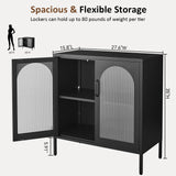 FURSTEL Buffet Cabinet, Modern Industrial Style Sideboard Buffet Cabinet, with Adjustable Shelves Credenza for Living Kitchen Dining Farmhouse, 15.8" L x 27.6" W x 35" H Black FURSTEL