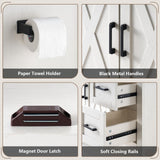 AMERLIFE 36" Farmhouse Bathroom Vanity with Sink Combo, Wood Barn Door Freestanding Small Single Bath Storage Cabinet Set with Sliding Drawers & Open Shelf, Paper Towel Holder, Antique White AMERLIFE