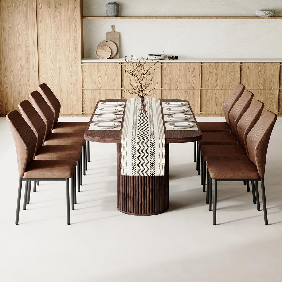 Rejeke 79" Dining Table Set for 8,Large Rectangular Kitchen Table Set for 8 with Cushioned Chairs,Modern Mid-Century Wood Dining Room Table Set,Ideal for Dining & Gatherings (Walnut) Rejeke