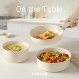 CAROTE 15pcs Ceramic Cookware Set, Pots and Pans Set Non Stick, Induction Kitchen Cookware Sets, Non Stick RV Cookware Set with Detachable Handle, Dishwasher/Oven Safe Cookware Set, Cream White CAROTE