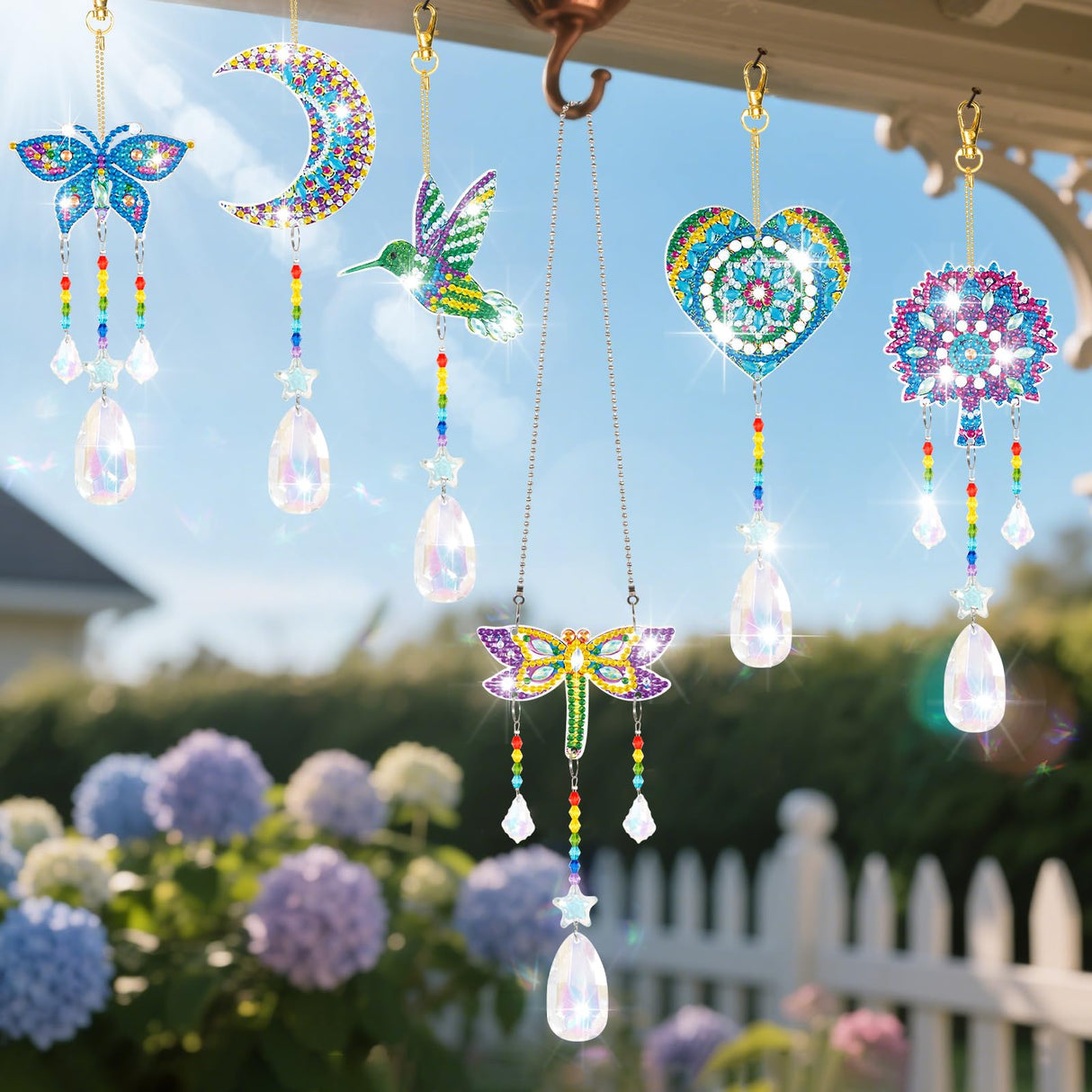 6 Pcs Diamonds Paintings Suncatcher, Double Sided 3D Diamonds Paintings Wind Chime Paint by Number, Diamond Paintings Hanging Ornaments for Adults Home Garden YUNVI