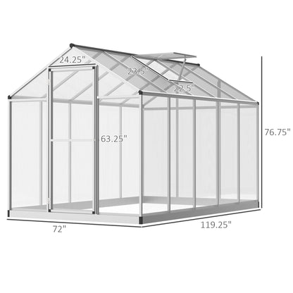 Outsunny 10' x 6' Walk-in Polycarbonate Greenhouse with Roof Vent for Ventilation & Rain Gutter, Heavy Duty Aluminum Green House, Hobby Greenhouse for Winter