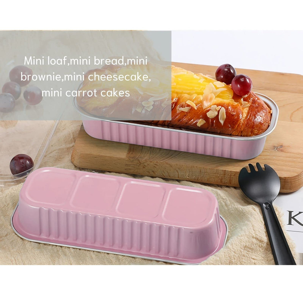 Findful Mini Loaf Baking Pans with Lids and Spoons (50 Pack, 6.8oz) Rectangle Aluminum Foil Baking Pans Tins Containers - Cupcake Containers Wrappers Cheesecake Creme Brulee Ramekins Findful