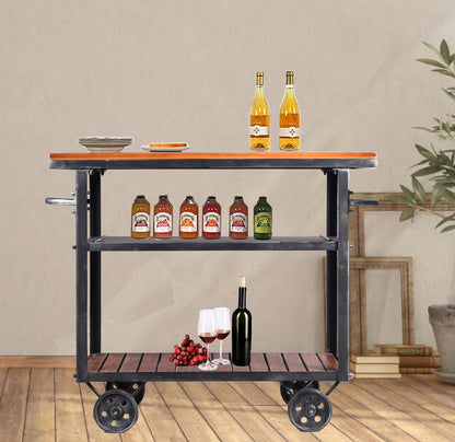 BOKKOLIK Vintage Rolling Bar Cart on Wheels Industrial Mobile Serving Cart Metal and Wood Design for Kitchen Bar Office Coffee House 36.2" Lx15.75 Wx30.5 H 3 Tier with 2 Side Handle