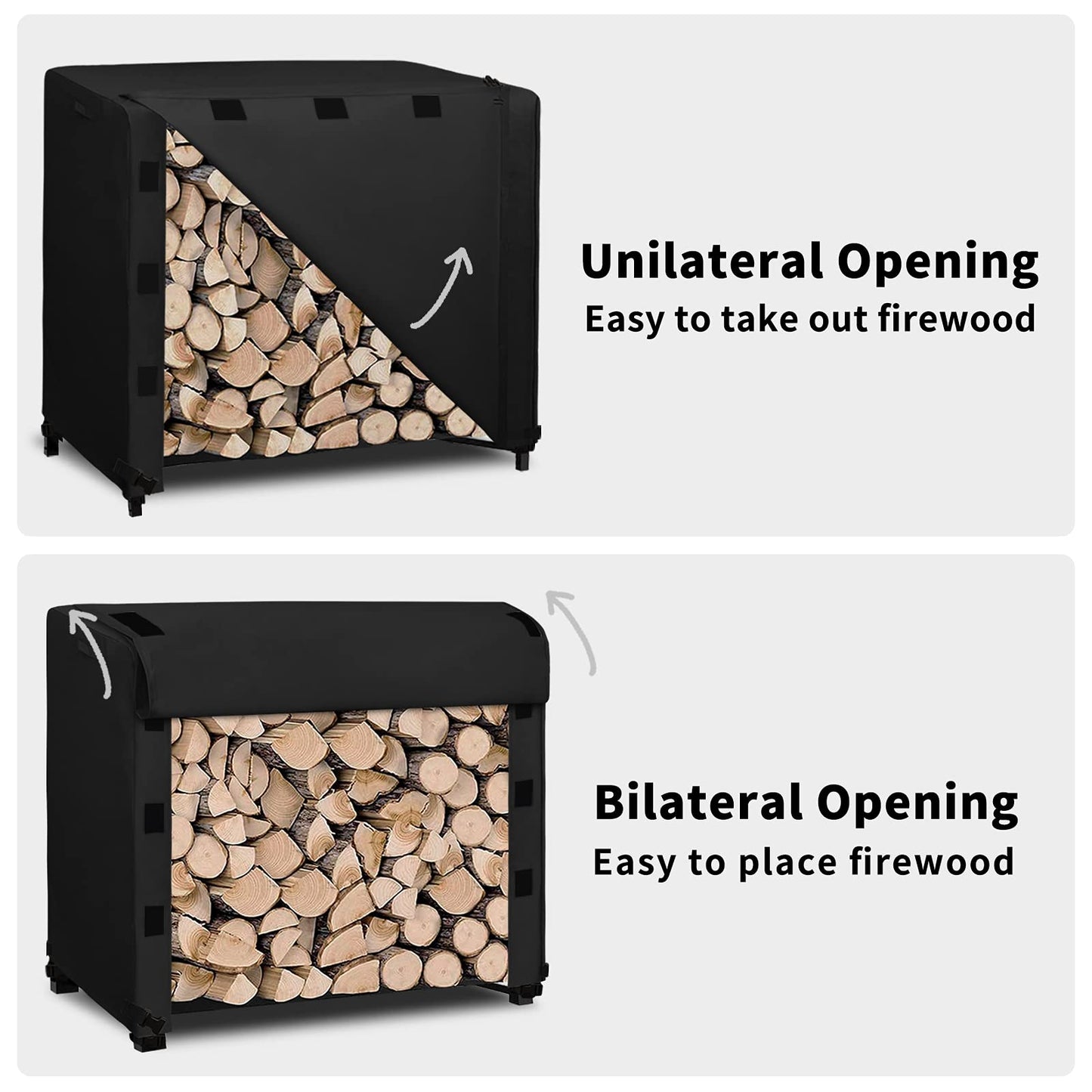 Easy-Going 4 Feet Outdoor Log Rack Cover Durable Waterproof Weatherproof Firewood Cover with Openable Front Flap, Cover ONLY (48"x24"x41", Black)