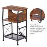 3 Tier Narrow Side Table with Charging Station, Slim End Table Nightstand Table Storage Shelf With Hidden USB Ports , Two Installation Methods For Small Spaces/Bedroom/Living Room/Office,Rustic Brown YEAKOO