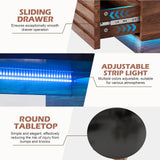 PAKASEPT 31.5" Black Round Coffee Table with LED Light, Modern LED Coffee Tables with 2 Sliding Drawers, Wood Center Table for Reception Home Dining Room PAKASEPT